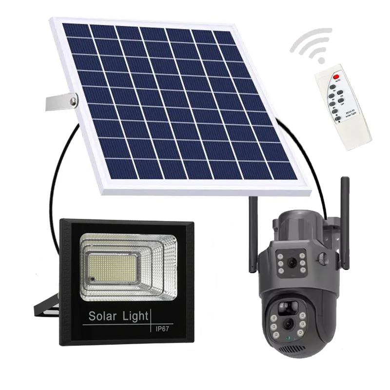 WiFi Solar CCTV Camera Dual Lens Outdoor Security 4G With Street Lights