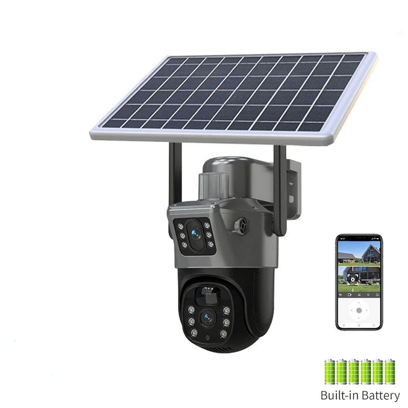 DL12 V380 Dual Lens Solar Panel Outdoor 4G Security PTZ Camera